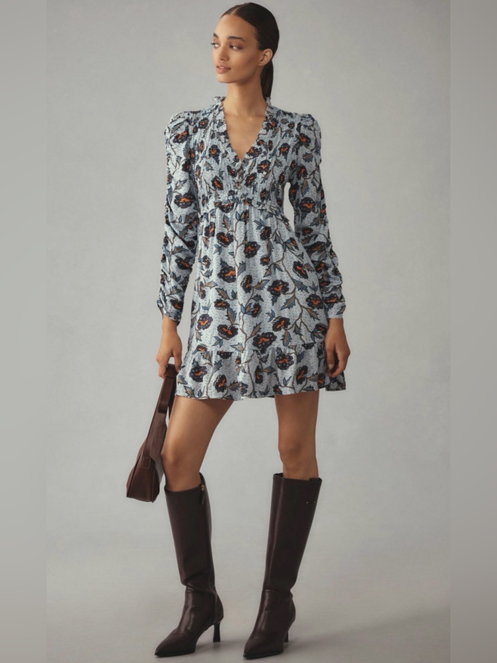 By Anthropologie Boho Cottagecore Blue Floral Tiered Ruffle Dress XS